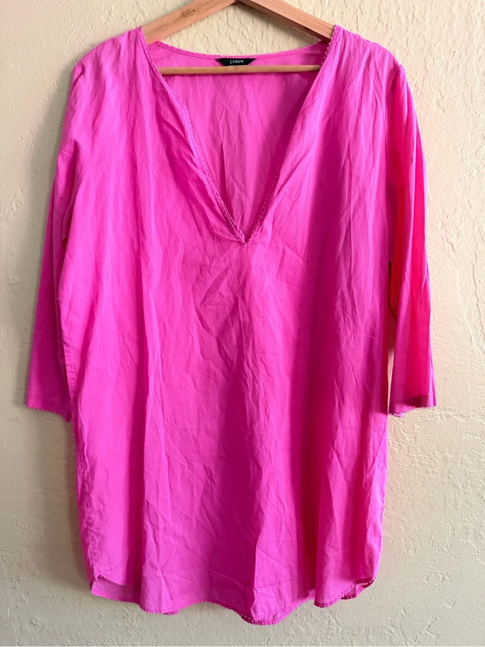 J. Crew V-Neck Tunic in Bright Pink beaded edges